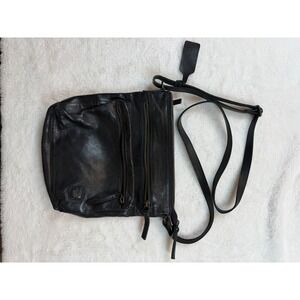 Wise Owl Black Leather Crossbody Bag Multi Zip Messenger Shoulder Bag